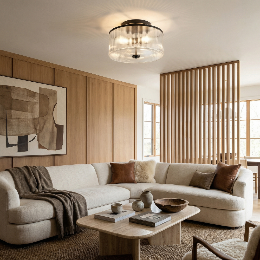 Ribbed Glass Ceiling Light Semi Flush Mount