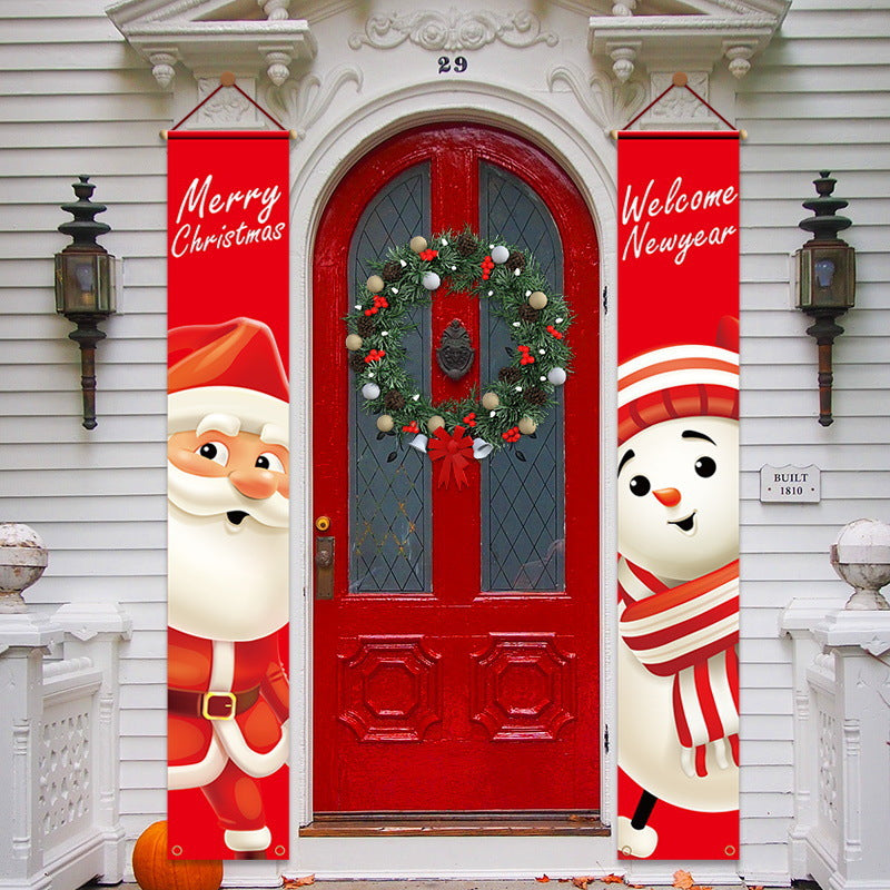 Christmas Door Banner Set with Merry Greeting and Happy New Year | Weather Resistant Plaid Fabric, Easy Fastening | Four Designs