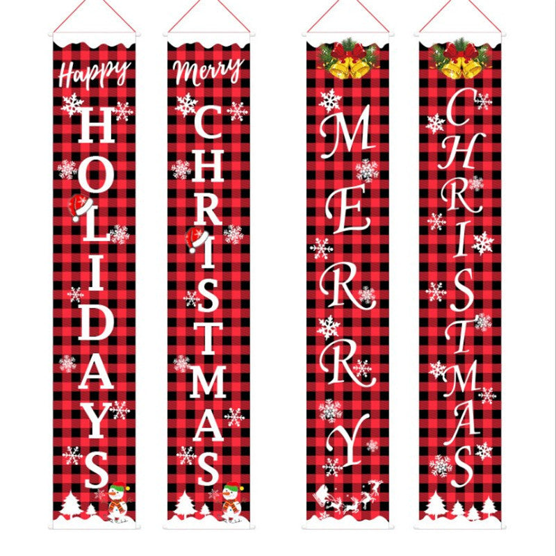 Christmas Door Banner Set with Merry Greeting and Happy New Year | Weather Resistant Plaid Fabric, Easy Fastening | Four Designs