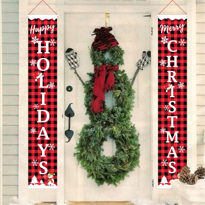 Christmas Door Banner Set with Merry Greeting and Happy New Year | Weather Resistant Plaid Fabric, Easy Fastening | Four Designs