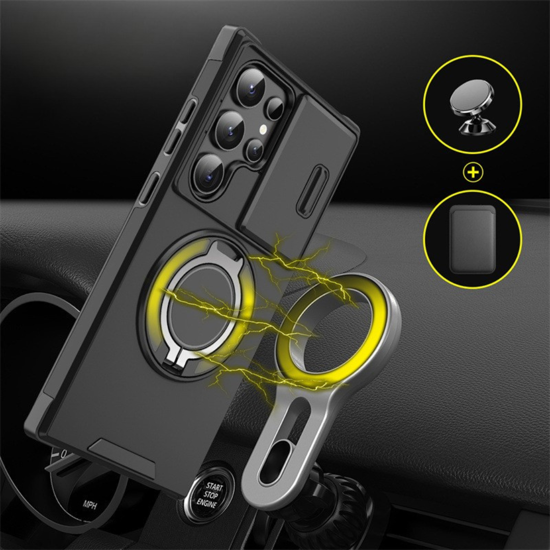 MagSafe Phone Case for Samsung Galaxy S25 Ultra and Earlier | Sliding Camera Cover with Fold-Out Ring Stand