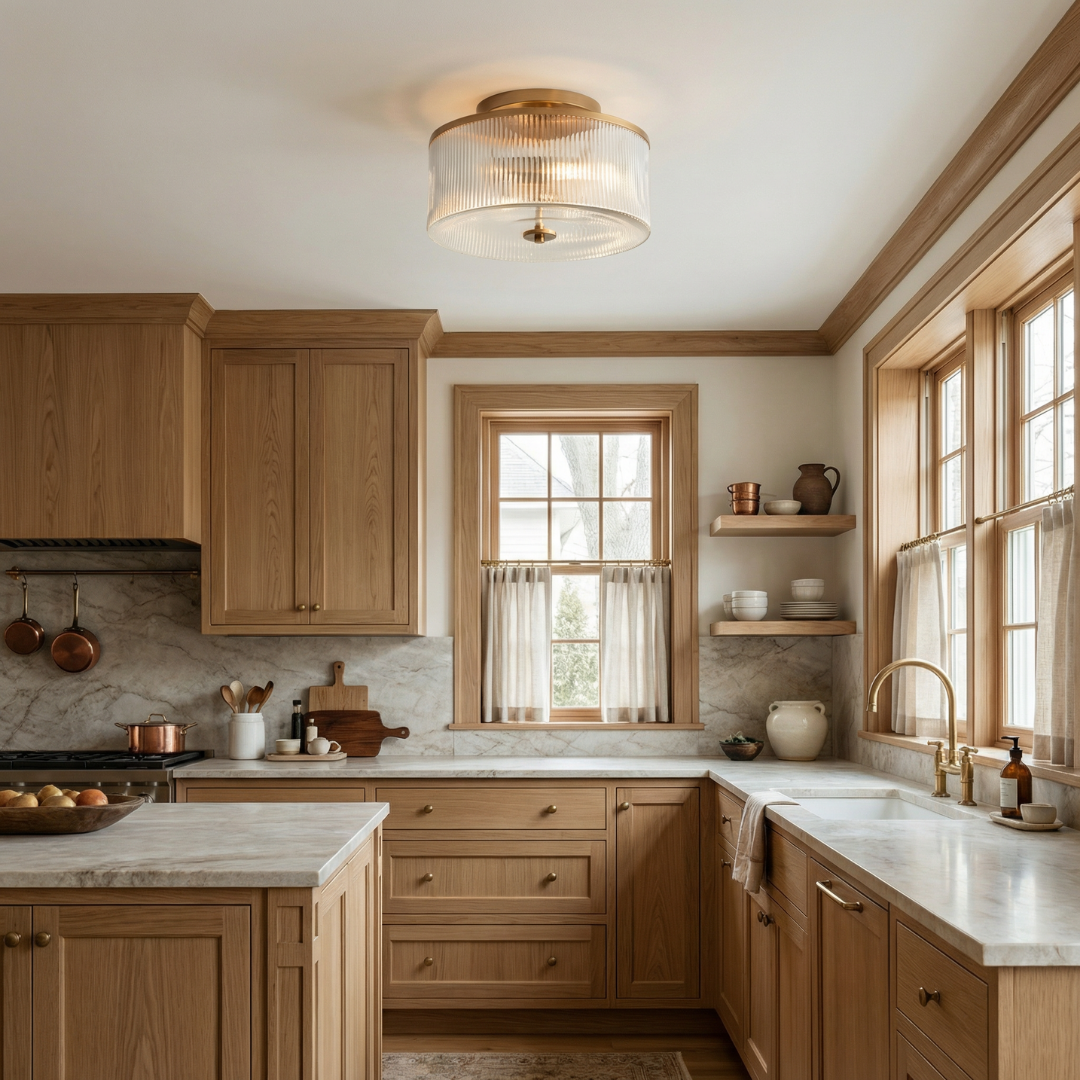 Ribbed Glass Ceiling Light Semi Flush Mount
