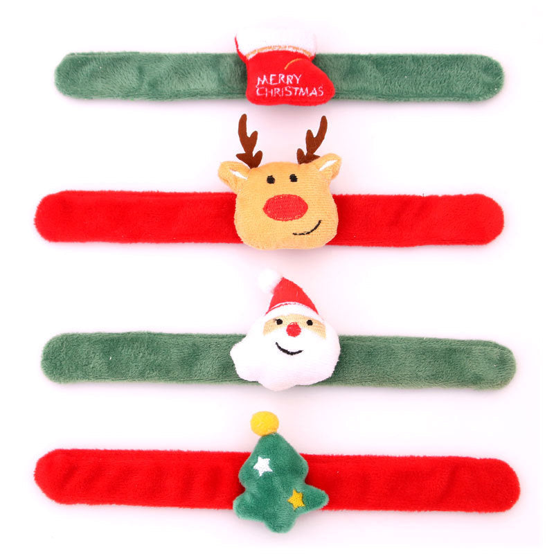 Christmas Accessories Slap Bracelet Set with Plush Reindeer and Santa | Soft Wristband or Headband, One Size | Four Festive Designs