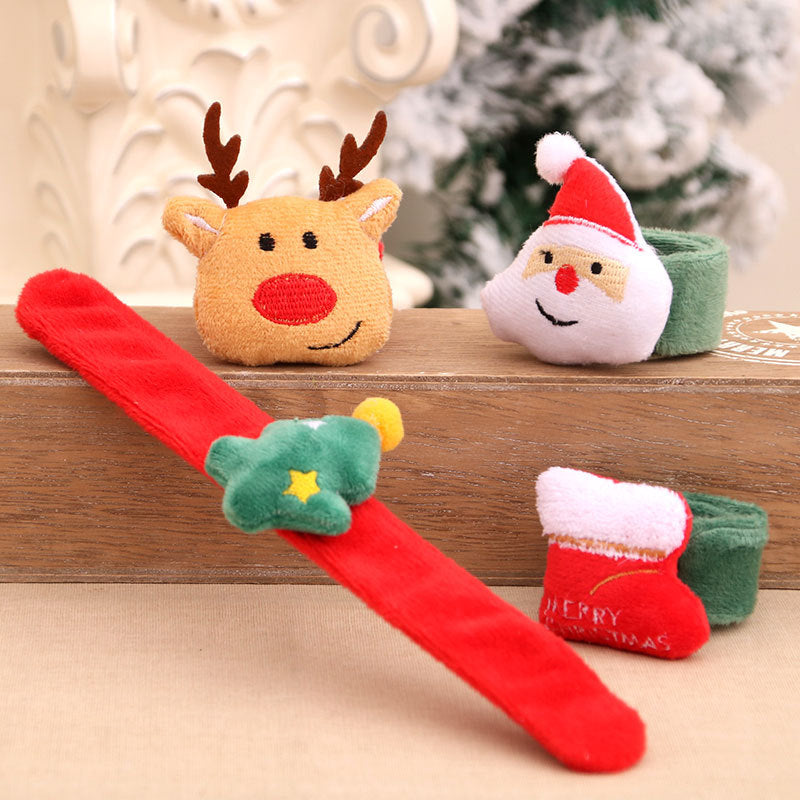Christmas Accessories Slap Bracelet Set with Plush Reindeer and Santa | Soft Wristband or Headband, One Size | Four Festive Designs