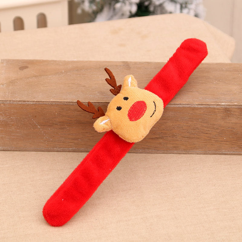 Christmas Accessories Slap Bracelet Set with Plush Reindeer and Santa | Soft Wristband or Headband, One Size | Four Festive Designs