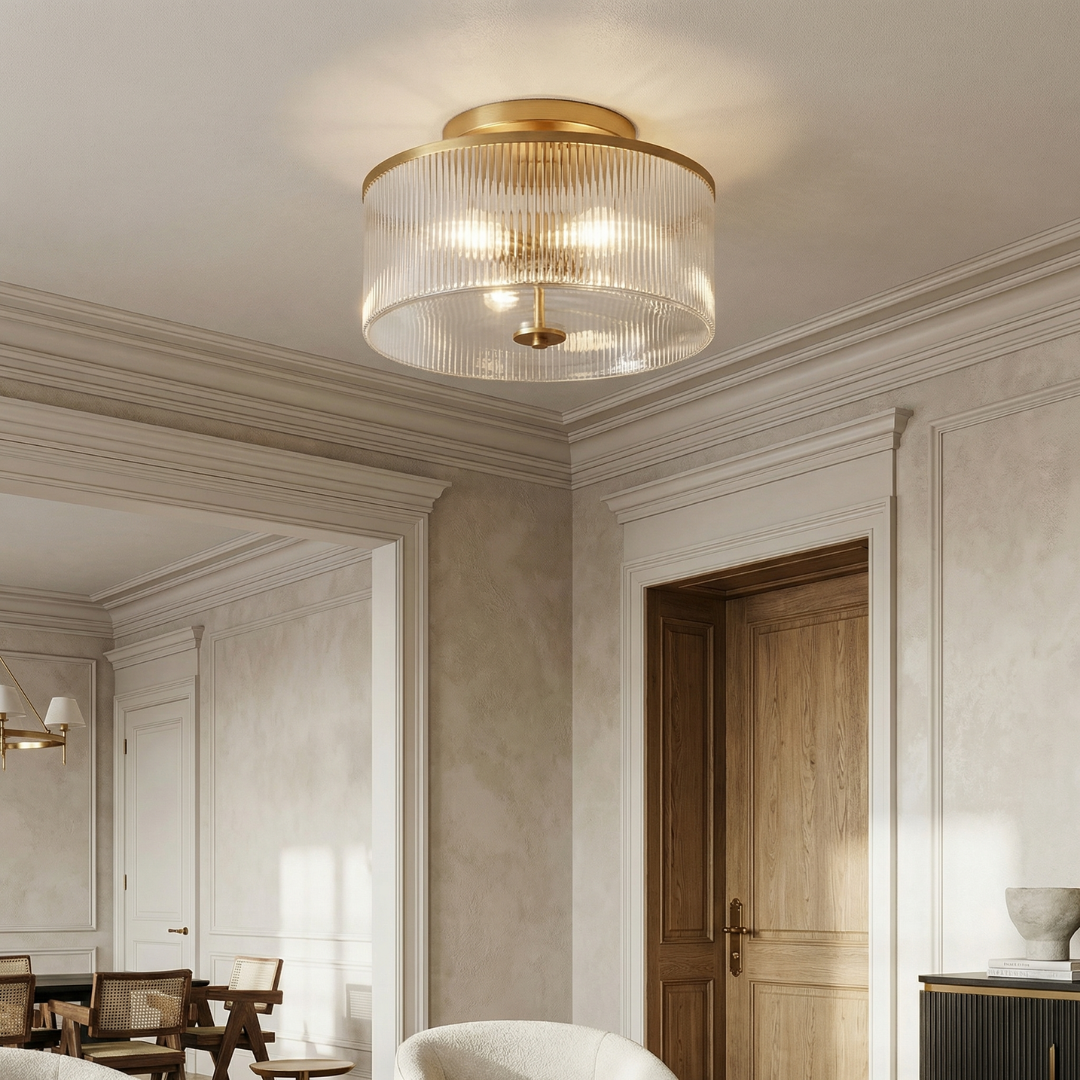 Ribbed Glass Ceiling Light Semi Flush Mount