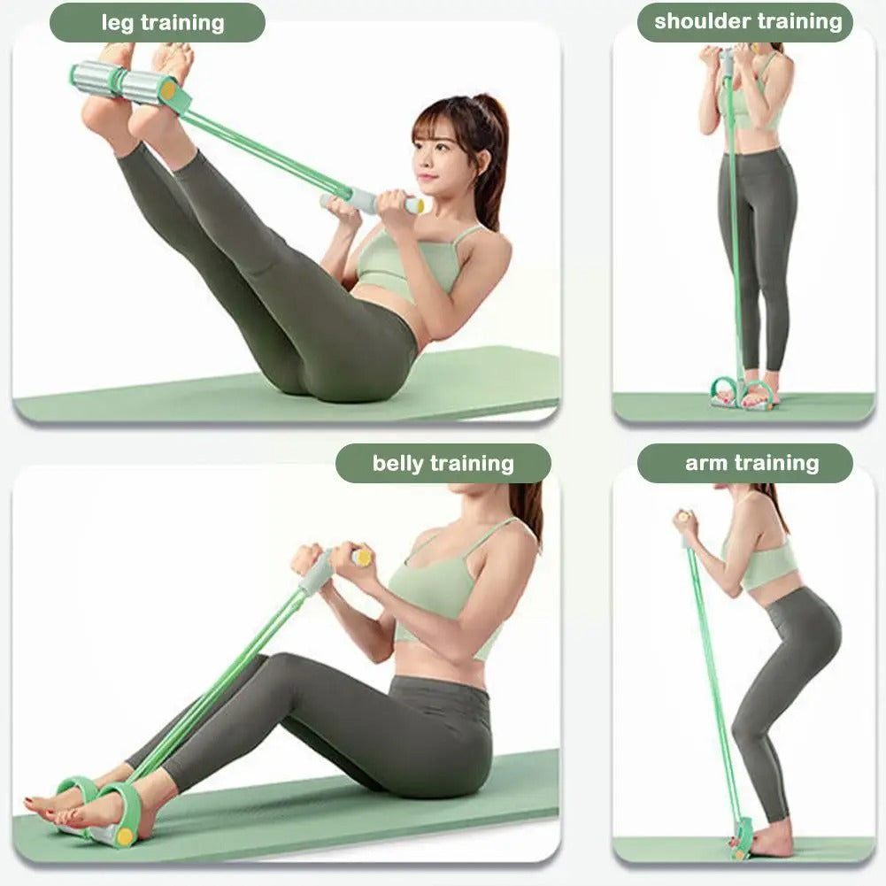 Sit-Up Resistance Bands with Foot Pedals and Foam Handle | 4-Tube Home Trainer for Yoga, Pilates and Core Work