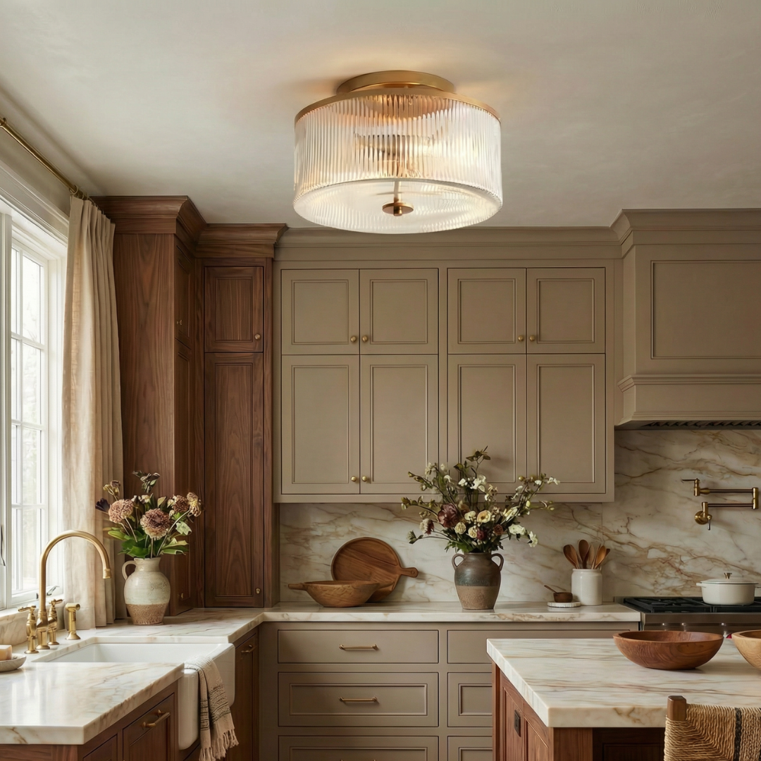 Ribbed Glass Ceiling Light Semi Flush Mount