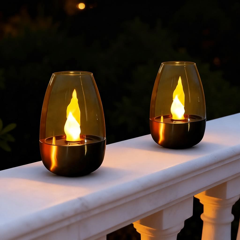 Solar LED Stainless Steel Candle Light | Simulated Flame, IP44 Rated | Weatherproof Ambiance for Garden & Patio