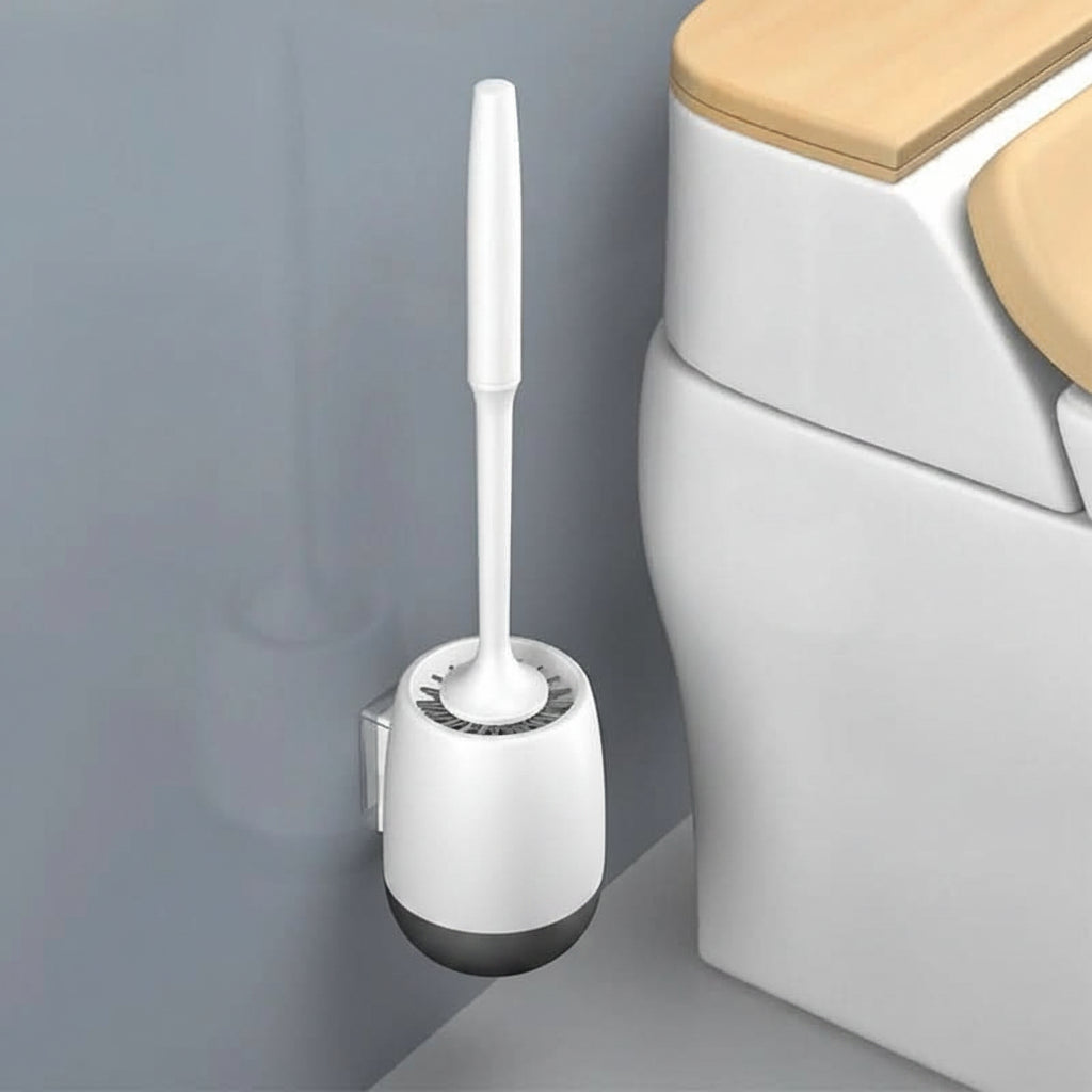 Silicone Toilet Brush & Holder Set | Floorstanding or Wall-Mounted, Black & Gray | Flexible Non-Stick Cleaning