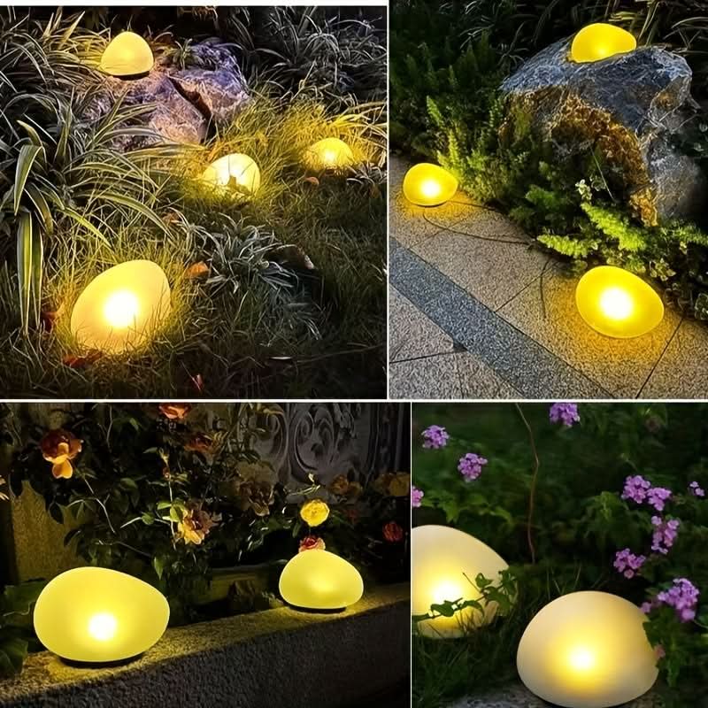 Solar-Powered Stone-Look Sphere Garden Lamp | White, Warm & Multicolor LED | No-Wiring Outdoor Pathway & Patio Light