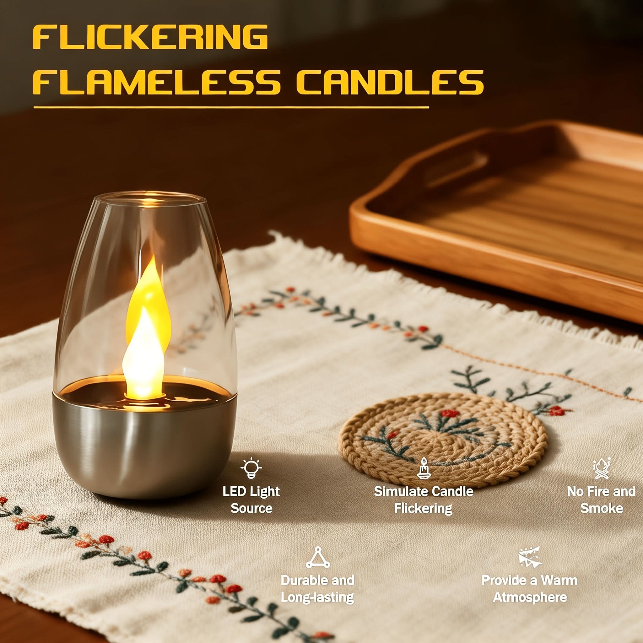 Solar LED Stainless Steel Candle Light | Simulated Flame, IP44 Rated | Weatherproof Ambiance for Garden & Patio