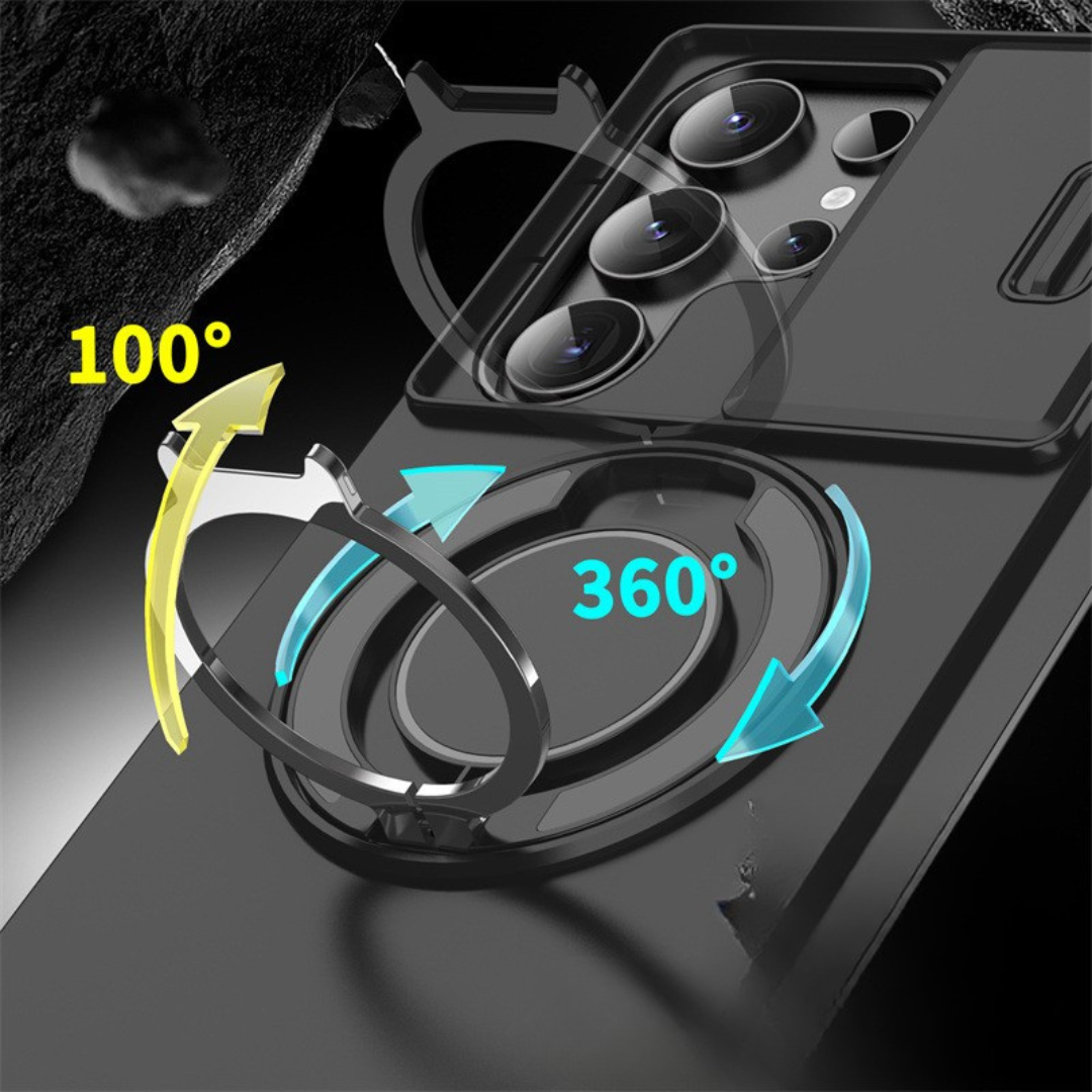 MagSafe Phone Case for Samsung Galaxy S25 Ultra and Earlier | Sliding Camera Cover with Fold-Out Ring Stand