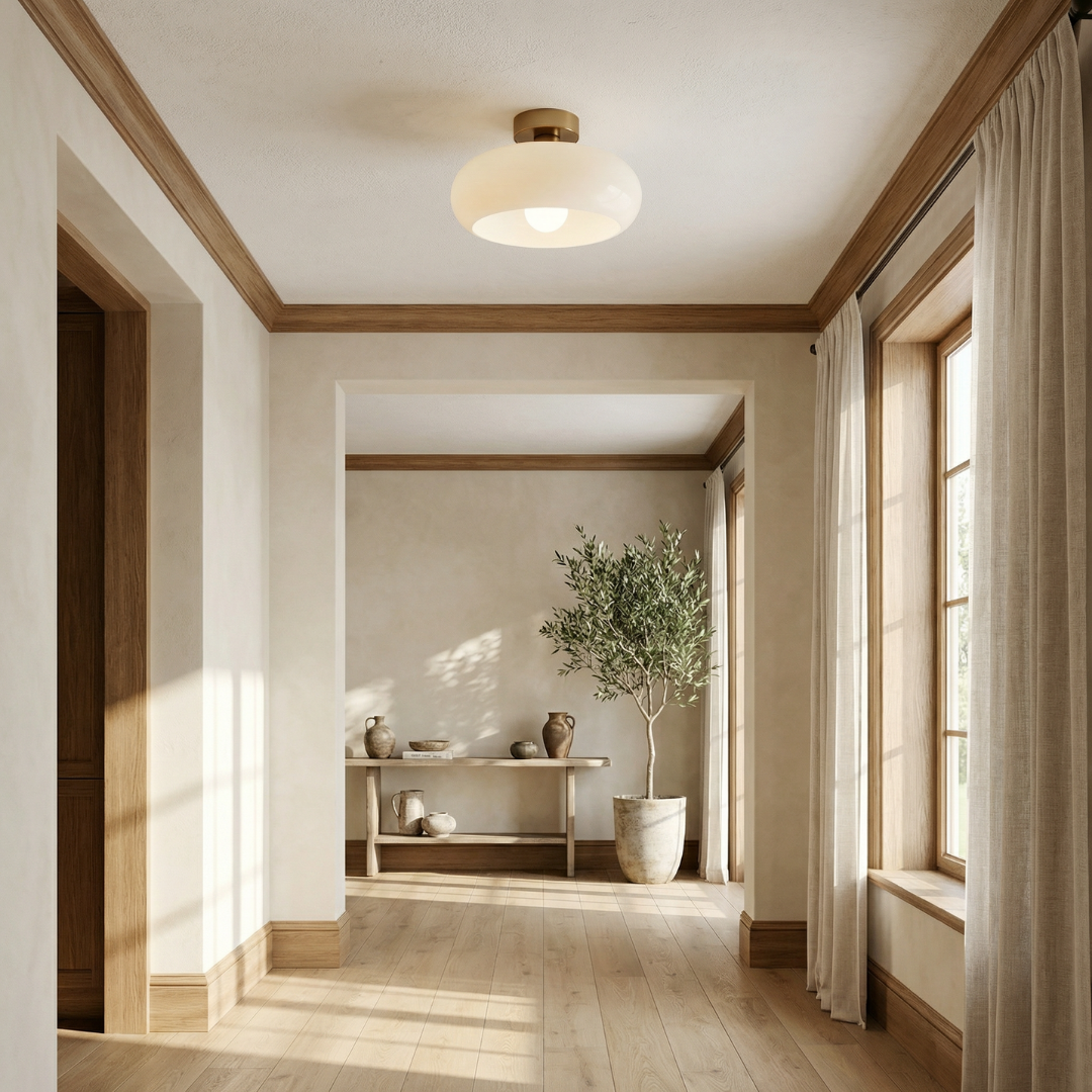 Vintage Glass Ceiling Light Brass Semi Flush