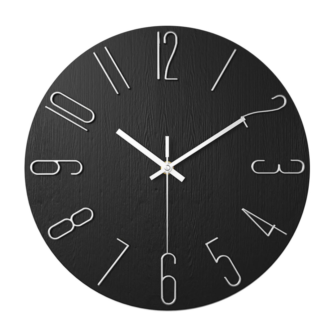 Black Silent Wall Clock 12 Inch