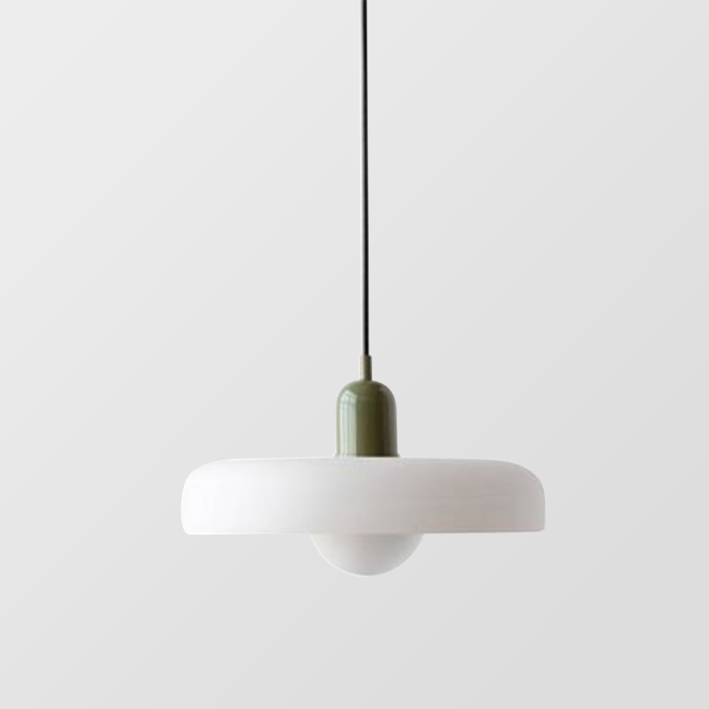 Glass Pendant Light Ceiling Fixture in Bauhaus Style | Even Glow over a Dining Table or Kitchen Island | 10 x 7 Inch