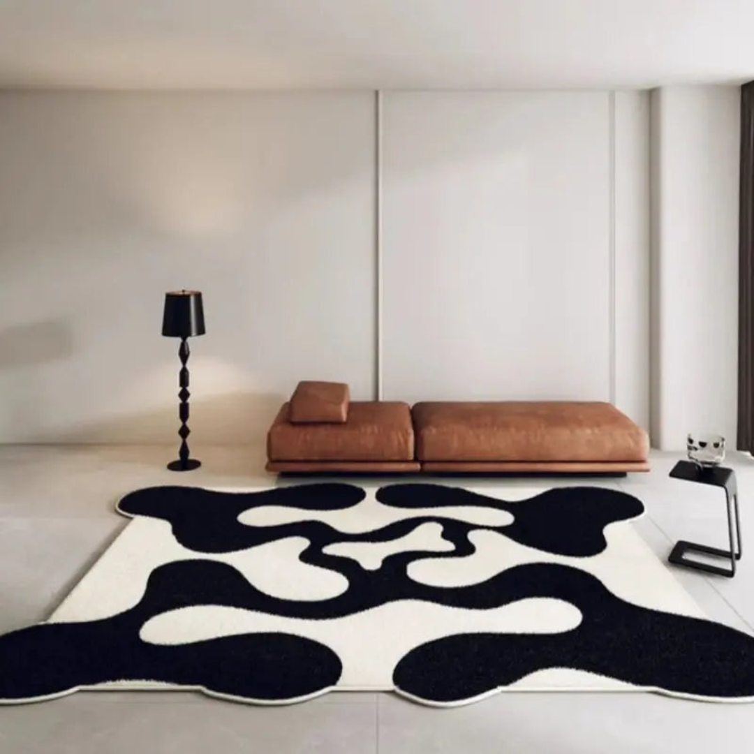 Washable Black White Living Room Rug