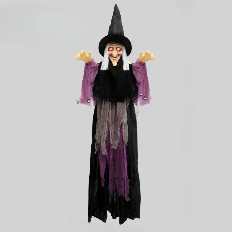 Witch prop wrinkled face and grayish white hair detail