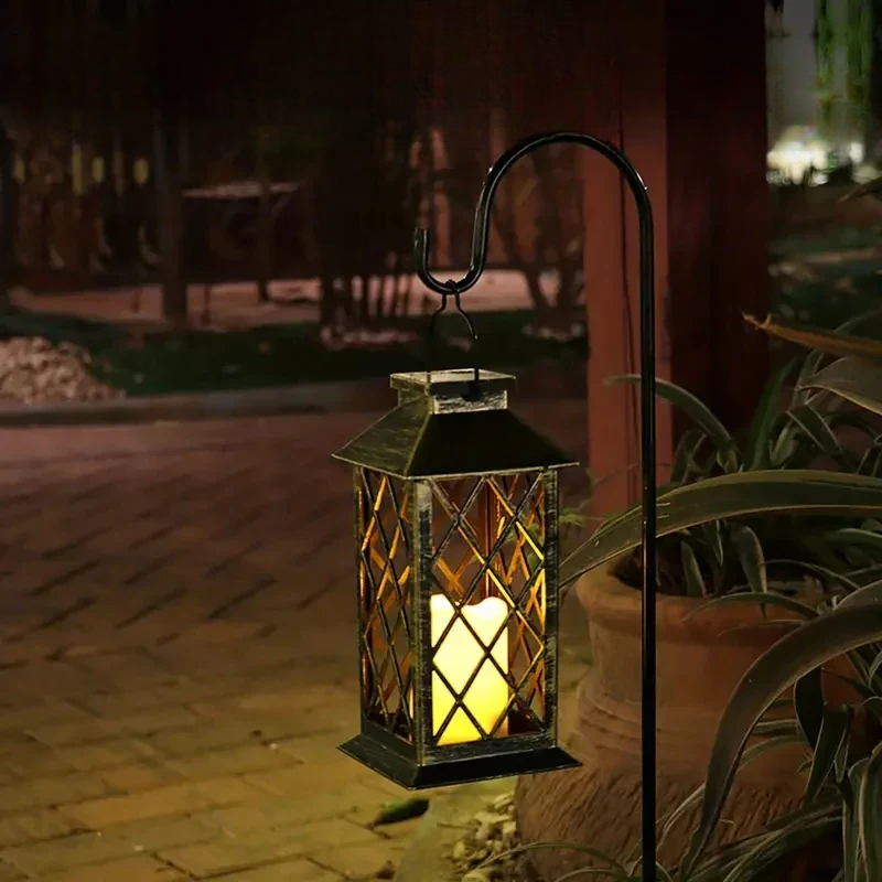 Solar Lantern with a Flickering LED Candle Inside | Garden Ornaments That Charge in Daylight, No Cable or Flame | Weatherproof