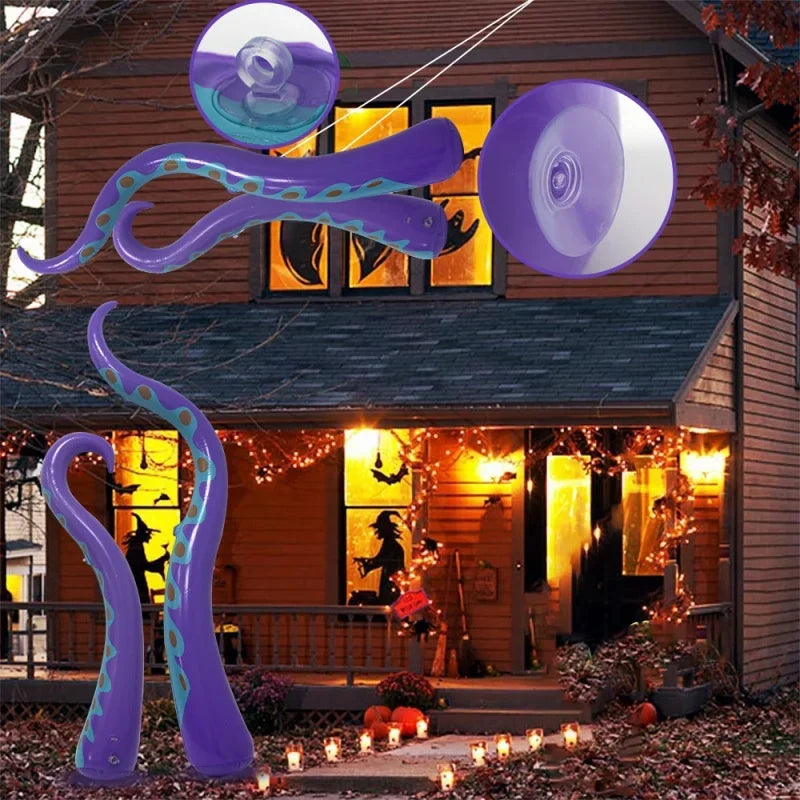 Waterproof PVC inflatable tentacle Halloween prop on a balcony