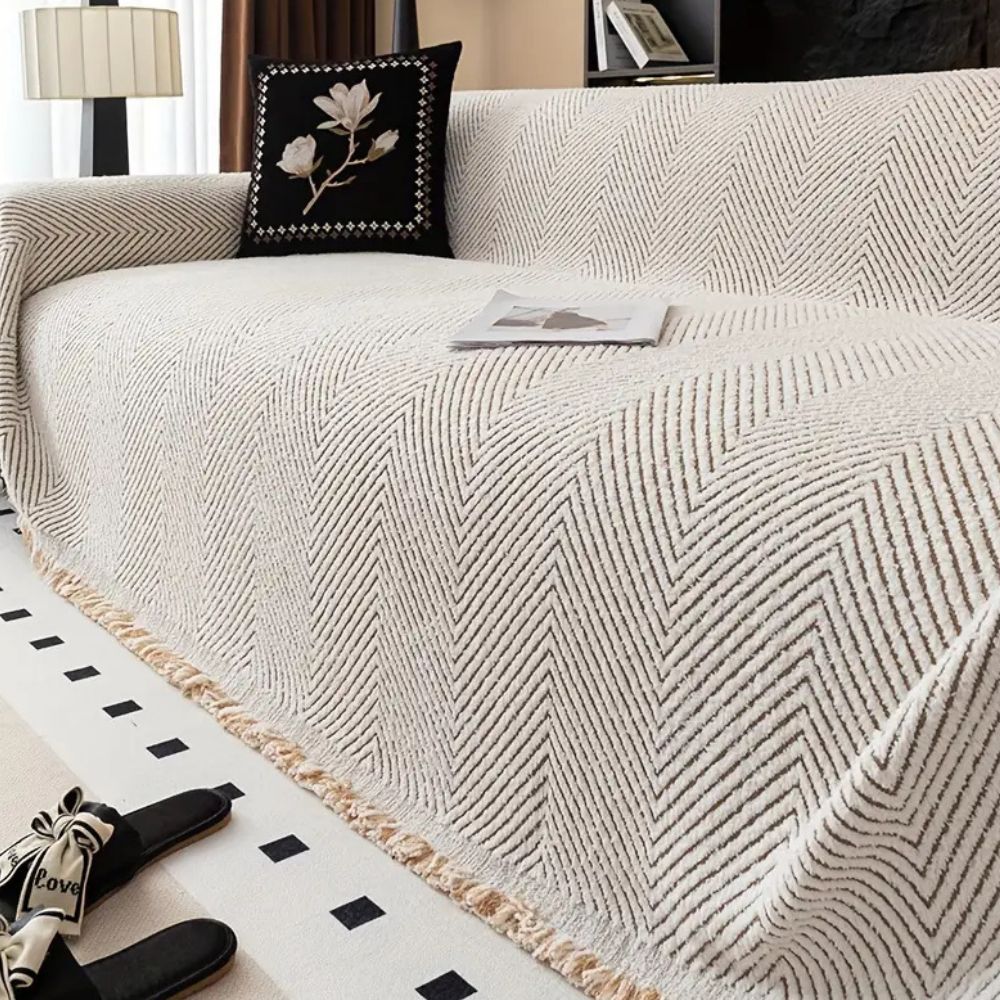 Stripe Herringbone Sofa Cover Throw