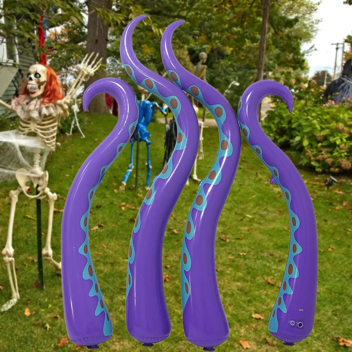 Giant purple inflatable octopus tentacles Halloween yard decoration
