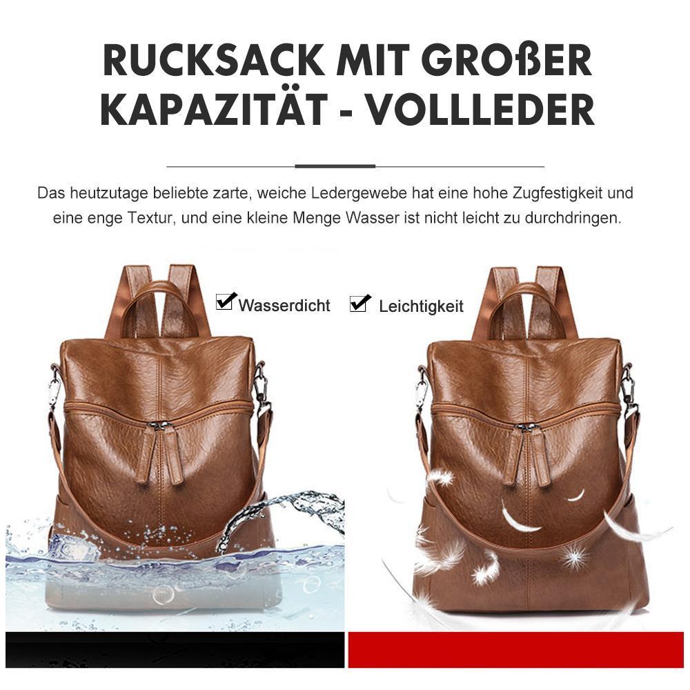 Leather Travel Backpack with Large Capacity | Room for a Tablet, Phone and Long Wallet | Black or Khaki, 30 cm Tall