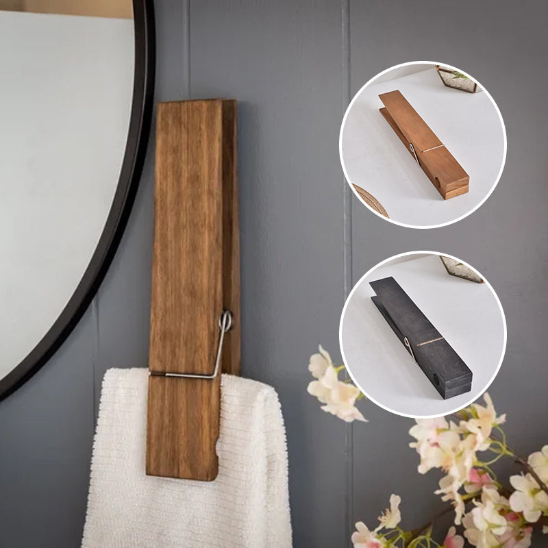 Wooden Clothespin Towel Organizer for the Wall | Spring Clip Holds Firm, No Drilling | Three Sizes, Six Finishes
