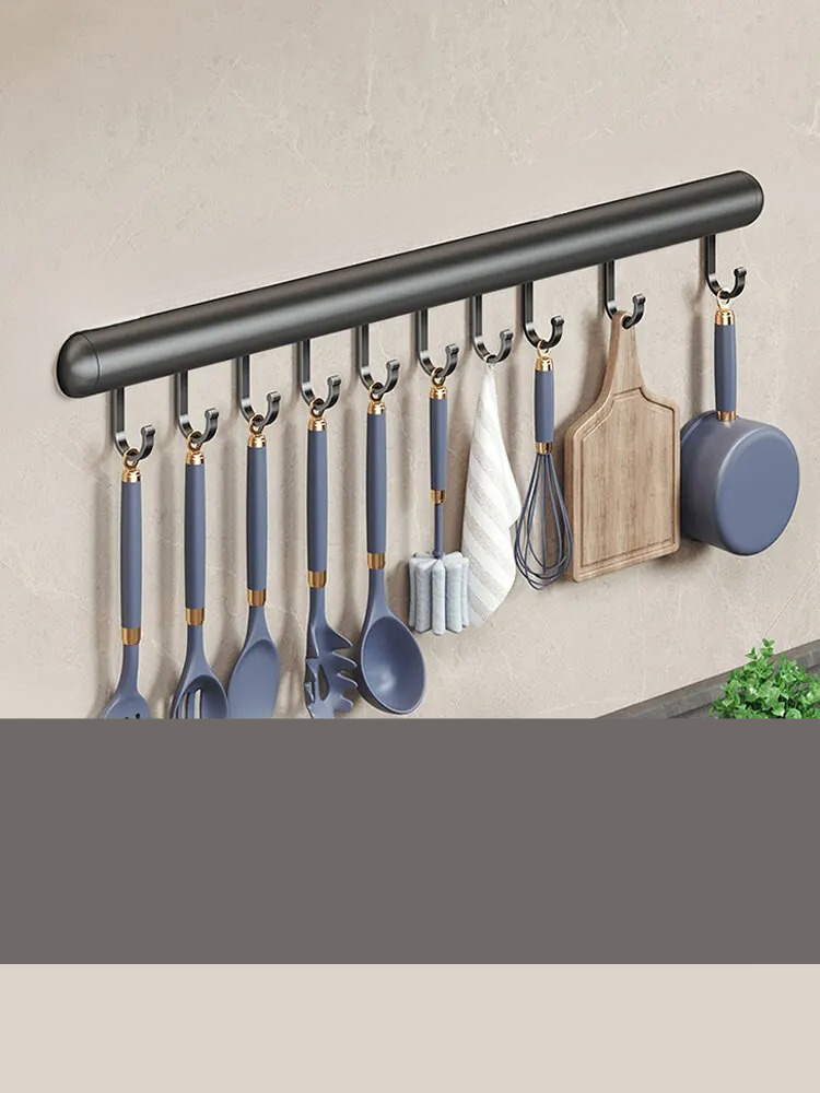 Kitchen Organizers Hook Rail, 30 or 50 cm in Aluminum | Mounts on the Wall Without Marks | Water and Rust Resistant, Gray