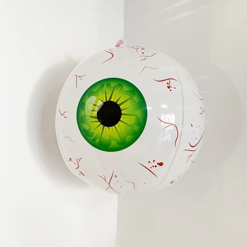Halloween Eyeball Balloon | 22 In Foil Balloon With Ghost And Skull Details | Red, Green Or Blue, Reusable Party Decor