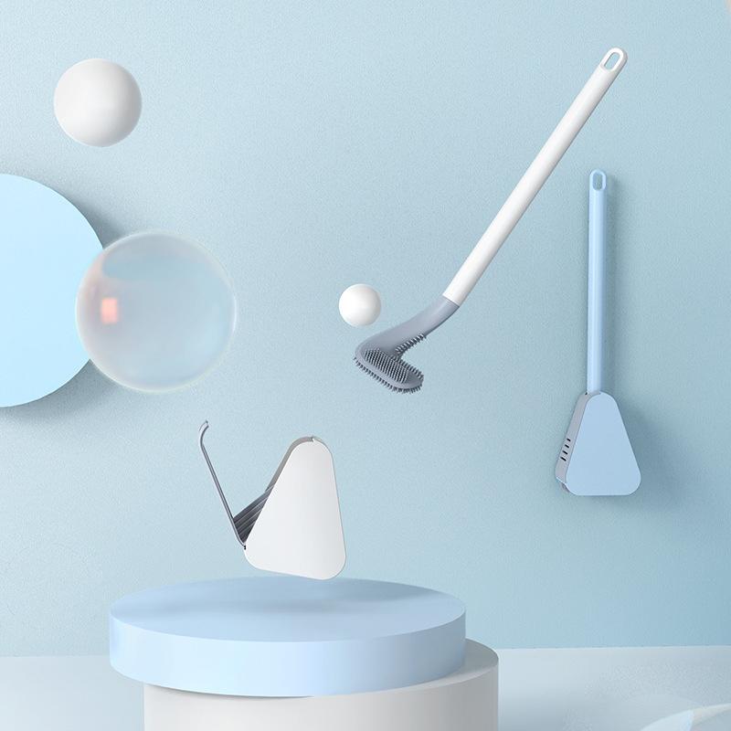 Toilet Brush with a Triangular Head and Wall Holder | TPR Bristles Reach Every Corner Without Clumping | Five Colors