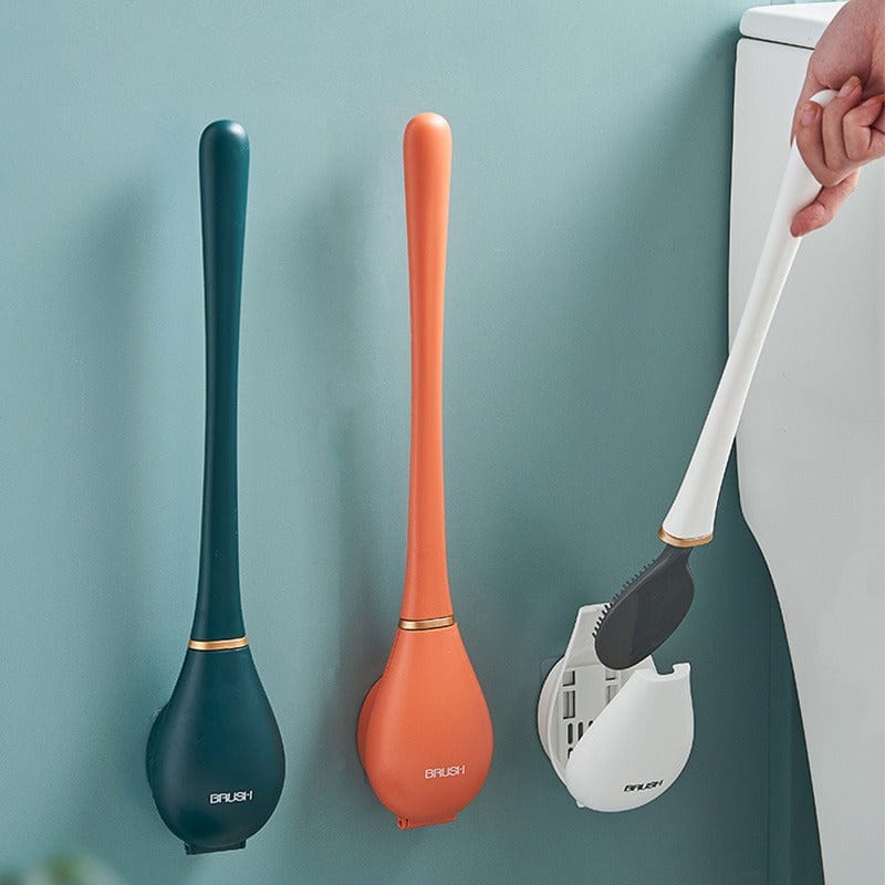 Silicone Toilet Brush with a Flat Head and Wall Holder | Dries Fast, Holds Less Grime Than Synthetic Fiber | Three Colors