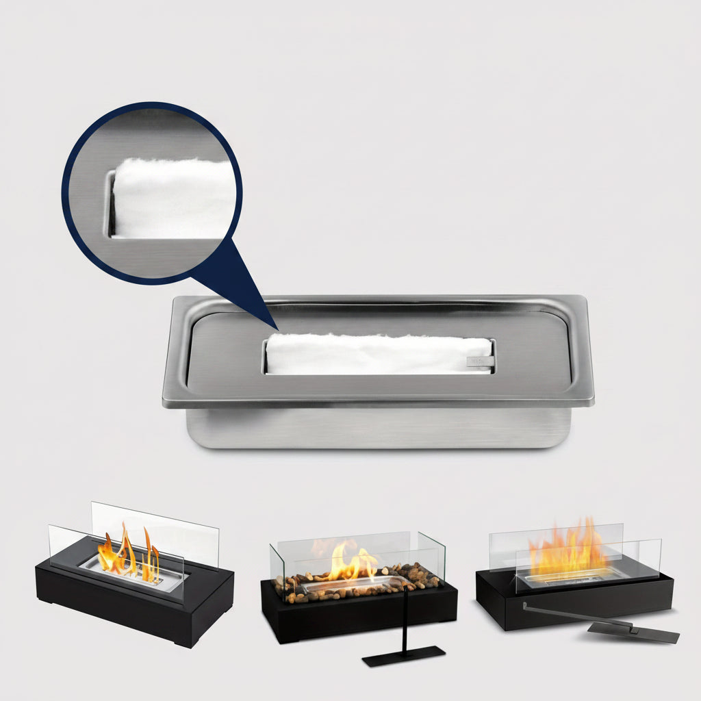 Stainless Steel Tabletop Alcohol Fireplace | 32 x 16 x 15.5 cm | Portable Cozy Indoor & Outdoor Ambience Decor
