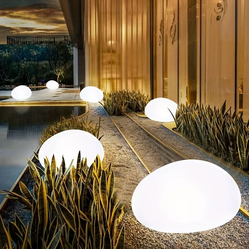Solar-Powered Stone-Look Sphere Garden Lamp | White, Warm & Multicolor LED | No-Wiring Outdoor Pathway & Patio Light