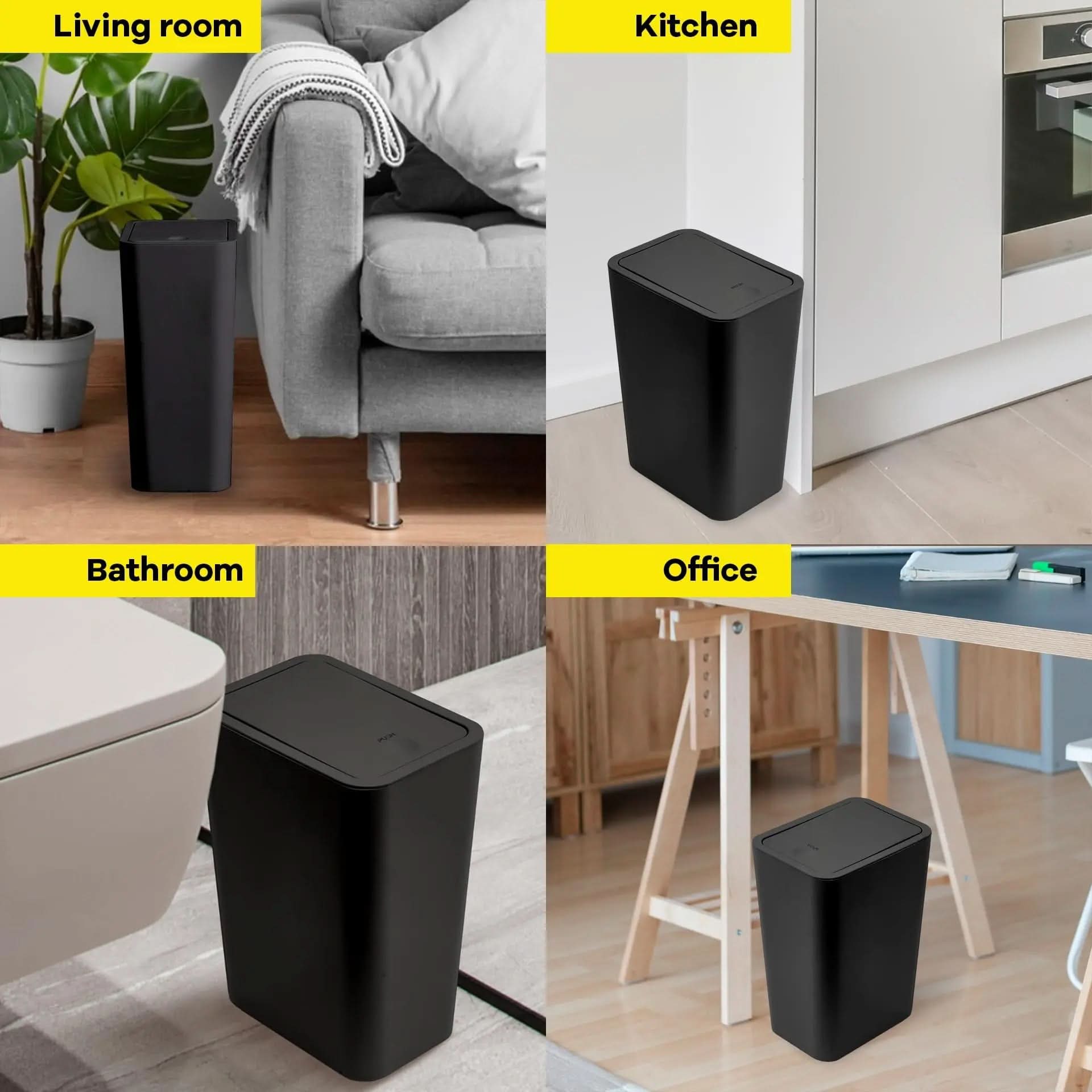 Slim Press-Top Trash Can 10L (2.6 Gal) | Durable ABS, 9.4 x 6.3 x 11.6 In | 1 or 2-Pack, 3 Colors | Odor-Sealing Lid for Any Room
