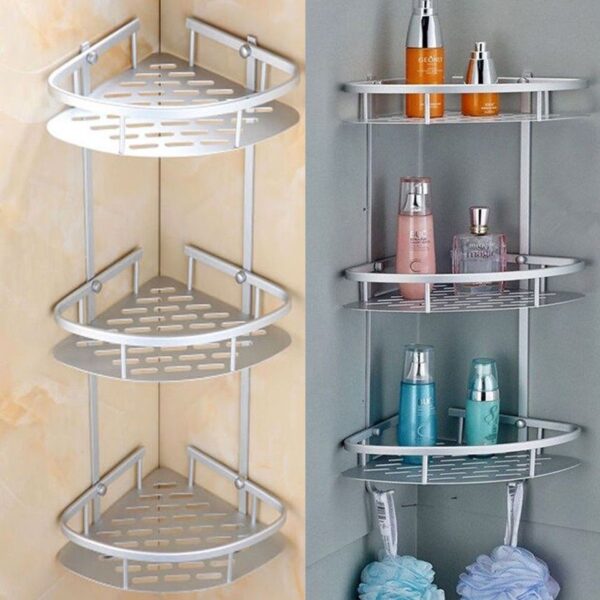 Three Tier Aluminum Corner Rack for the Shower | Shelves for Bathroom Wall Mounting, Fixings Included | 23 Inches Tall