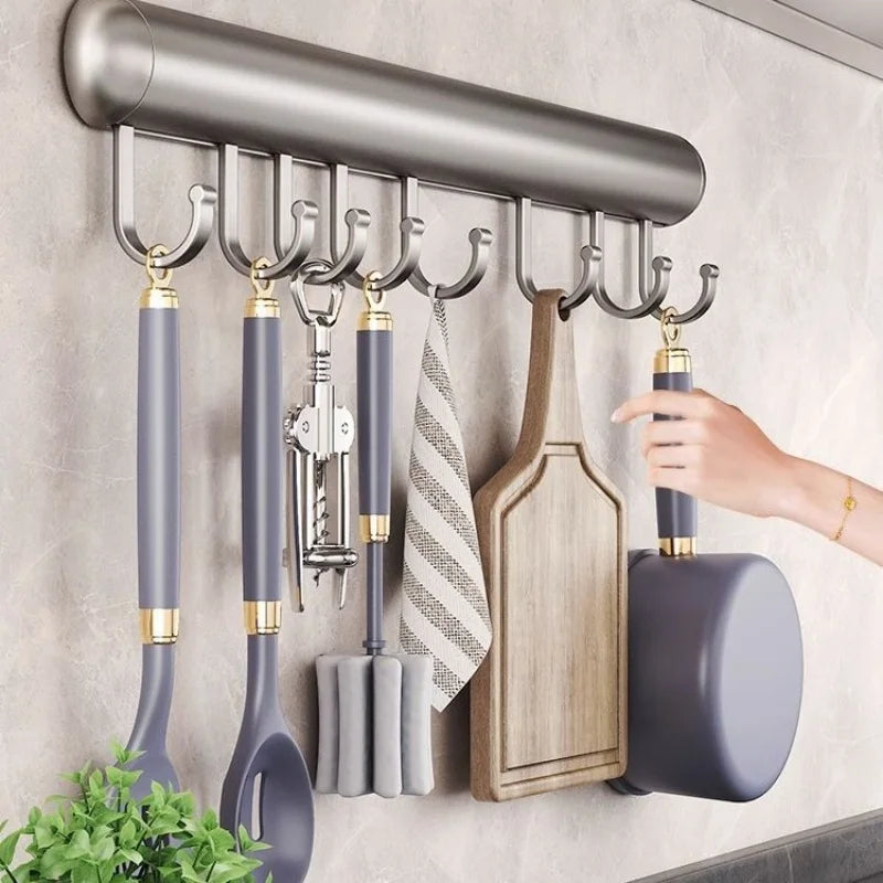 Kitchen Organizers Hook Rail, 30 or 50 cm in Aluminum | Mounts on the Wall Without Marks | Water and Rust Resistant, Gray