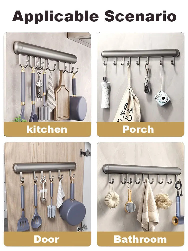 Kitchen Organizers Hook Rail, 30 or 50 cm in Aluminum | Mounts on the Wall Without Marks | Water and Rust Resistant, Gray