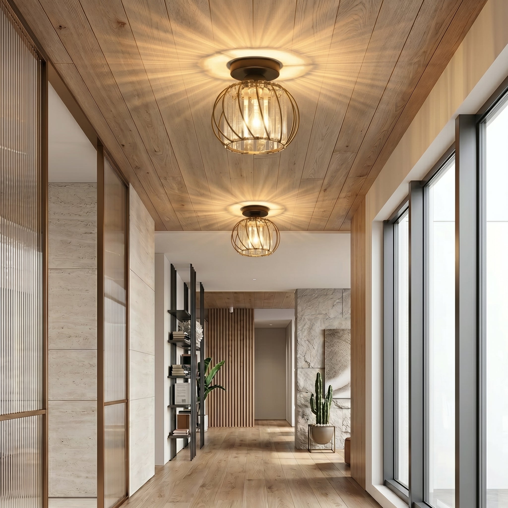Nordic Glass Ceiling Light | Available in Black, Gold, or Silver | Minimal Design for Hallways and Living Spaces