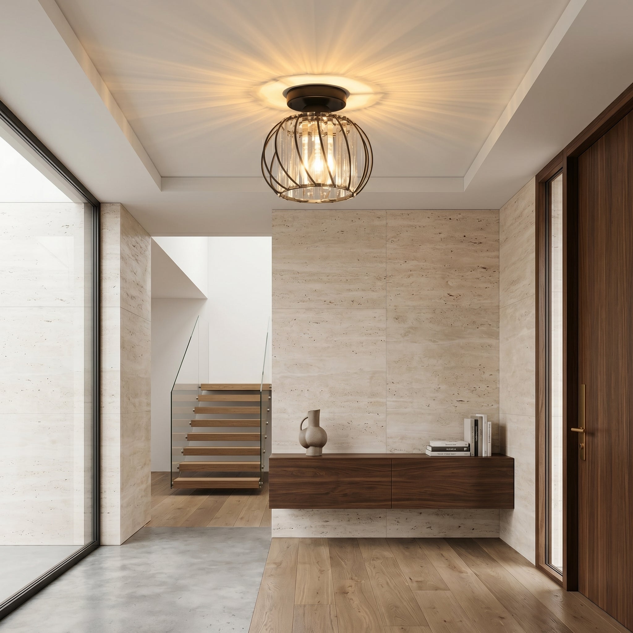 Nordic Glass Ceiling Light | Available in Black, Gold, or Silver | Minimal Design for Hallways and Living Spaces