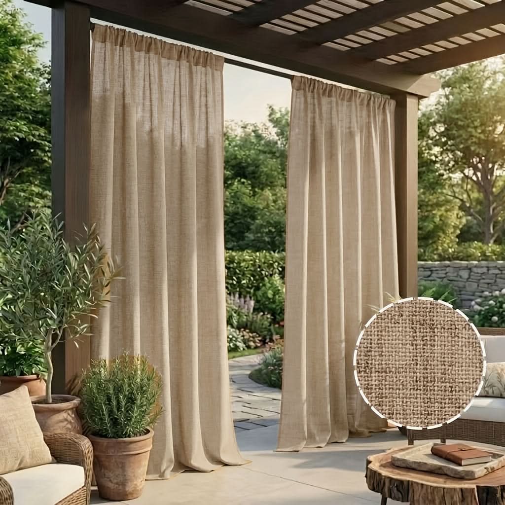 Bohemian Linen-Look Outdoor Curtain Panels 56 x 84-120 In | 4 Colors | Privacy & Shade for Patios, Pergolas & Balconies