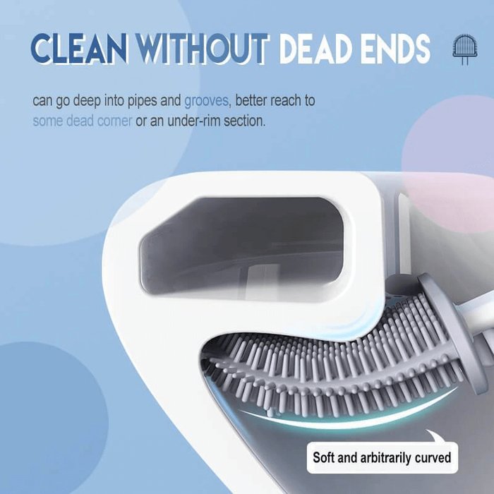 Toilet Brush with a Flexible TPR Head and Wall Mounted Holder | Non Slip Handle, Vented Stand for Quick Drying | Four Colors