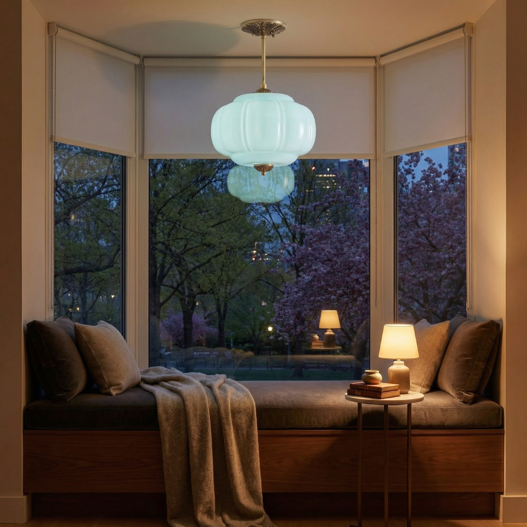 Pumpkin Glass Pendant Light Adjustable Brass