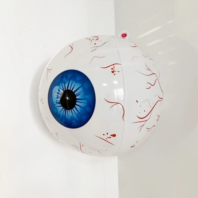 Halloween Eyeball Balloon | 22 In Foil Balloon With Ghost And Skull Details | Red, Green Or Blue, Reusable Party Decor