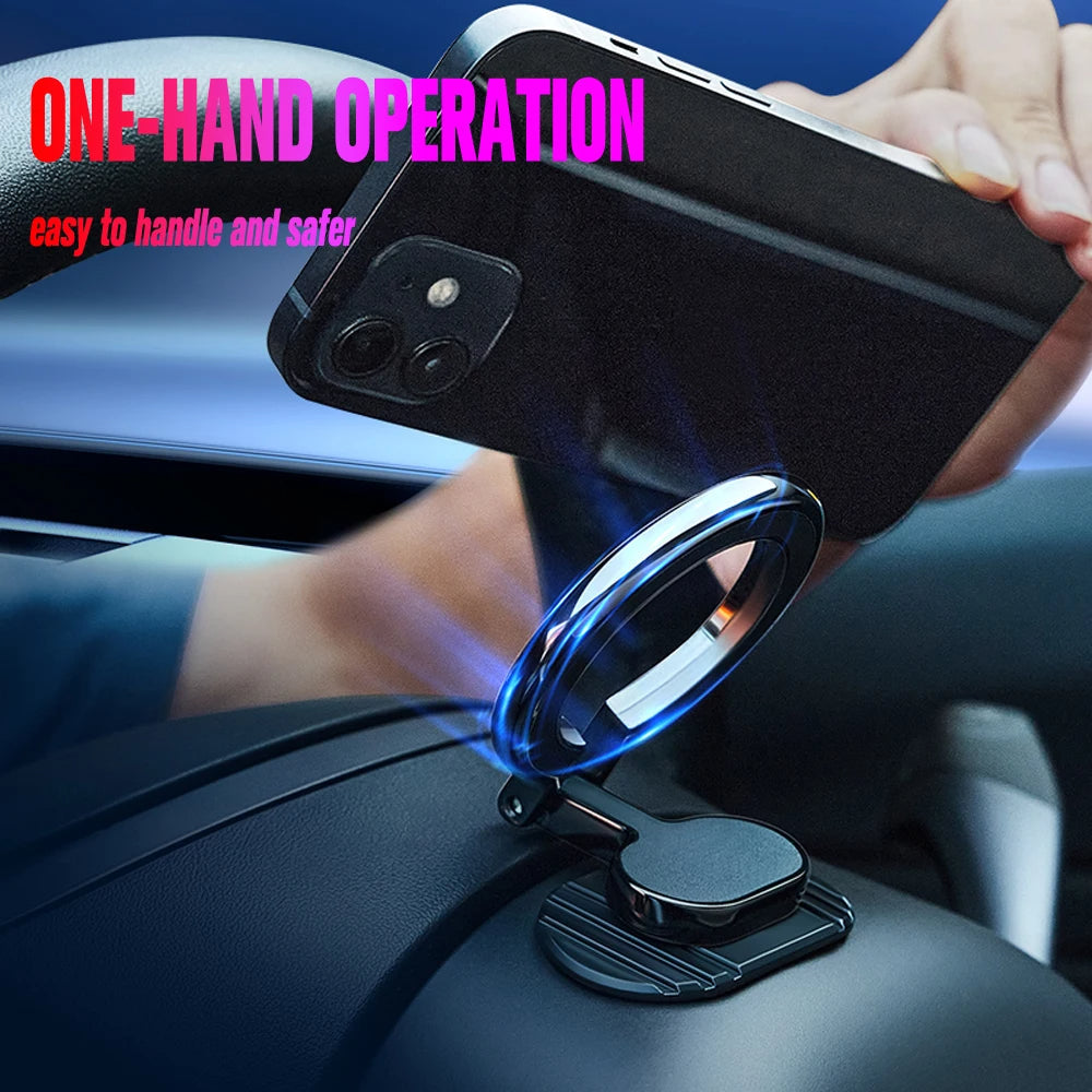 Folding Magnetic Car Phone Mount with a Ring Grip | Fits iPhone 12 and Newer Without a Metal Plate | 360 Degree Rotation