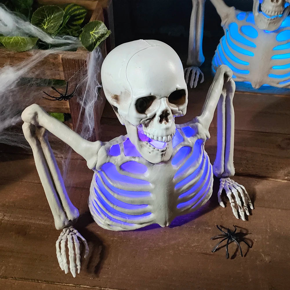 Illuminated Halloween skull decoration with glowing lights