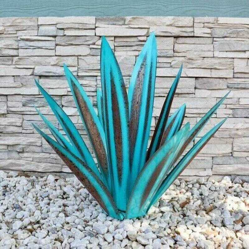 Garden Metal Art Agave Plant in Weathered Iron | Handmade Stemless Sculpture for Beds, Patios and Pots | Two Heights