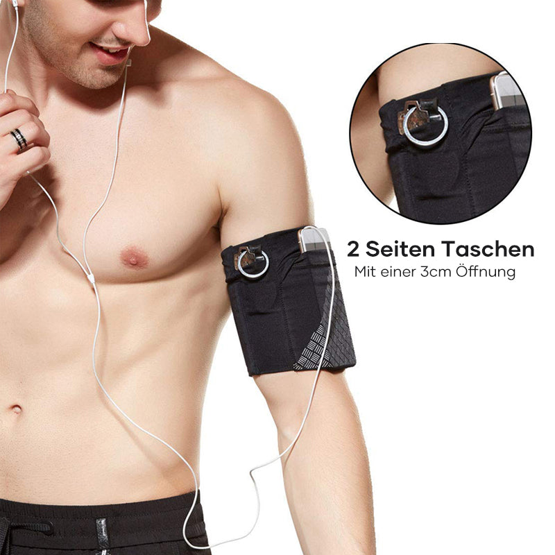 Sports Armband Phone Pouch with Two Side Pockets | Stretch Fabric and Reflective Print for Dark Runs | Sizes S to L