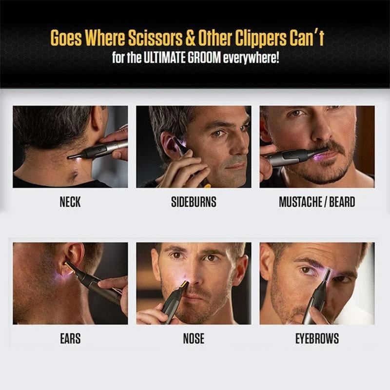 Nasal Hair Trimmer with LED Light and Two Comb Attachments | Titanium Finished Steel Blades | Shapes Brows and Sideburns