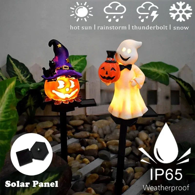 Solar Halloween Yard Light | 16.5 In Pumpkin Or Ghost Stake, IP44 Waterproof | 6 To 8 Hours Of Dusk To Dawn Glow